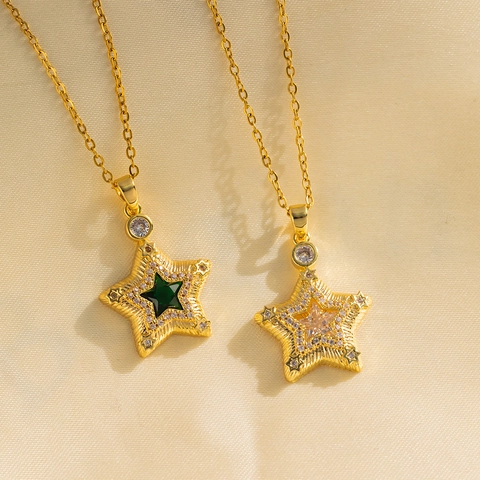 Titaniumstaal Ster Hart Hanger Ketting Voor Vrouwen Verguld Ingelegde Strass Minimalistische Geometrische Sleutelbeen Ketting