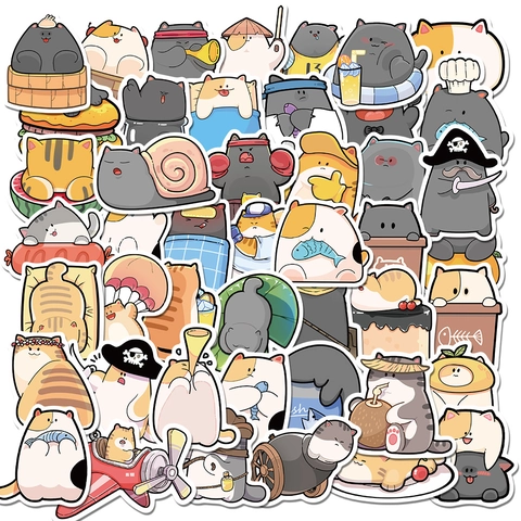 Cute Cartoon Cat Stickers Waterproof PVC Vinyl Decal For Laptop Luggage Guitar Handbook Scrapbooking DIY Decorative Supplies