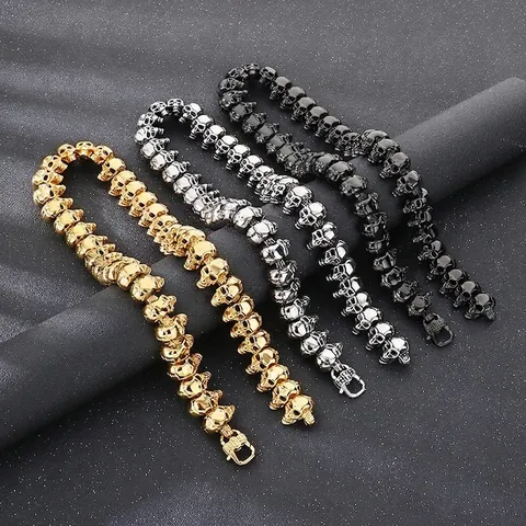 Punk Skull Head Link Chain Necklace Titanium Stainless Steel Gothic Biker Jewelry For Men Hip Hop Fashion Accessories