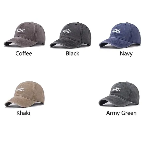Gewaschene Baumwolle Baseballkappe Vintage King Stickerei Verstellbare Dad Hat Streetwear Outdoor Casual Sonnenschutz