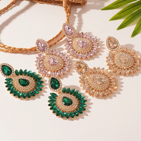 Orecchini Oversize In Lega Con Strass Fiore Goccia D'acqua Con Perno In Argento Gioielli Retrò Barocchi Per Donne