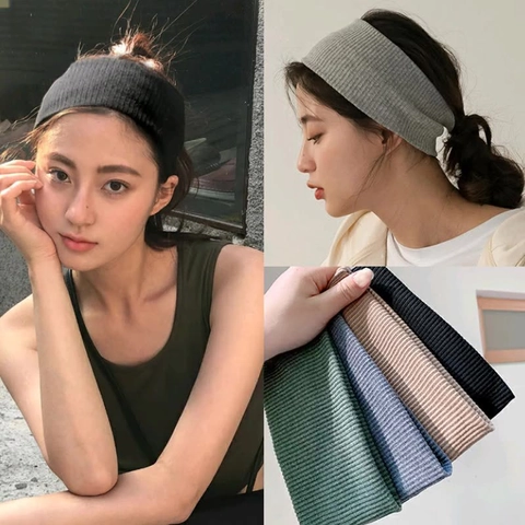 Ribbed Knit Headband Solid Color Wide Elastic Hairband For Sports Yoga Face Washing Soft Hair Accessories Women Girls