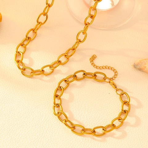 Collana E Bracciale A Catena In Acciaio Inossidabile Per Donna Gioielli Minimalisti Lucidati Maglia Ovale