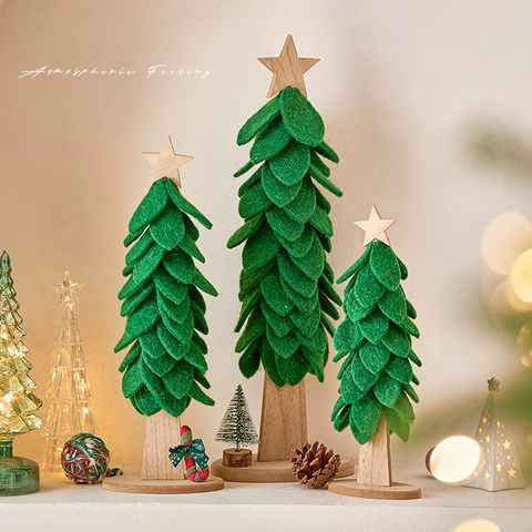Ornement De Table Sapin De Noël En Feutrine Et Bois Décoration À Étages Pour Maison Bureau Fête Moderne Minimaliste
