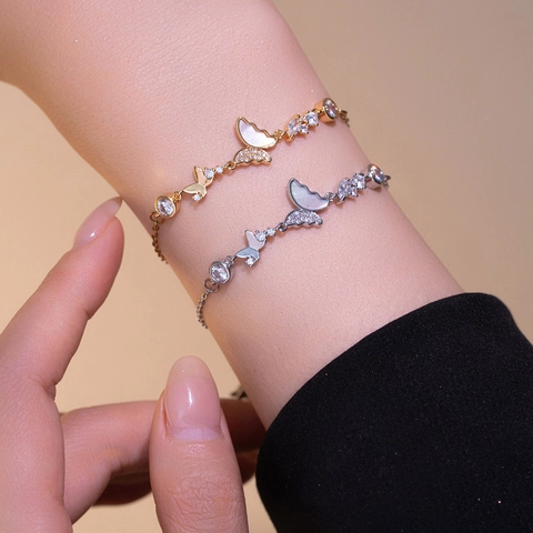 Pulsera Con Colgante De Mariposa De Acero Inoxidable Con Concha Y Circón Joyería Elegante Para Mujer
