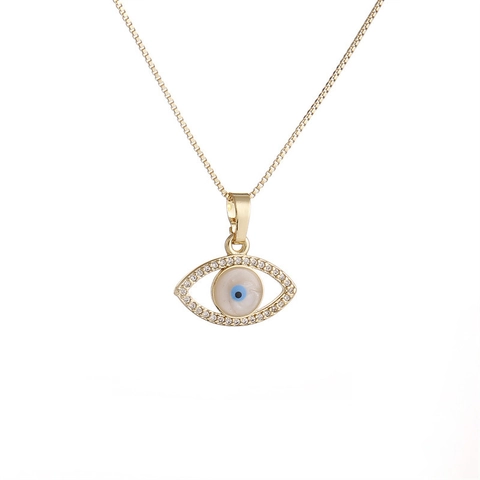 Evil Eye Anhänger Halskette Vergoldetes Kupfer Mit Zirkonia Geometrischer Augenschmuck Für Frauen