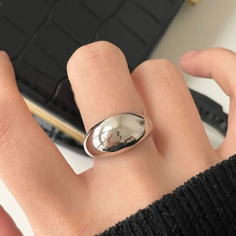 Anillo De Cúpula Grueso Minimalista Plata De Ley 925 Irregular Liso Pulido Brillante Banda Abierta Ajustable Mujer