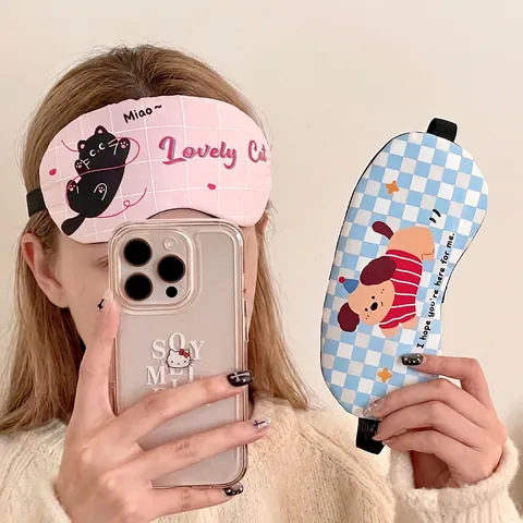 Cute Cartoon Sleep Mask Breathable Eye Cover For Sleeping With Gel Ice Compress Pad Soft Polyester Adjustable Band