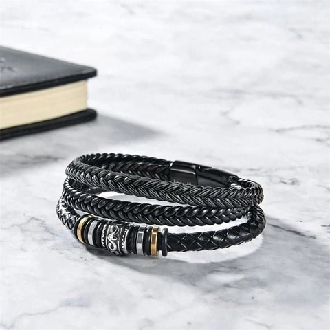 Multi-layer Braided Leather Bracelet With Stainless Steel Magnetic Clasp Engraved Love You Forever Gift For Men