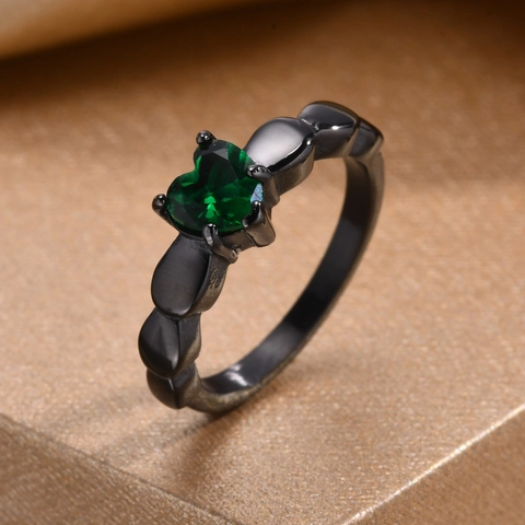 Bague de Luxe en Acier Inoxydable en Forme de Cœur en Zirconia Vert Mode Noir Argent AAA CZ Alliance pour Femme Bijoux