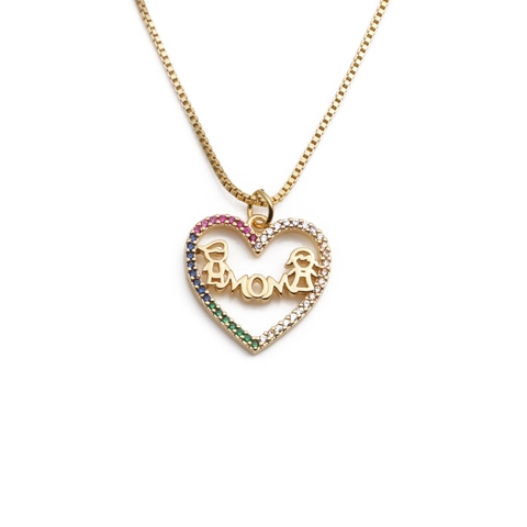 Heart Pendant Necklace With Copper Zircon Mom Mama Lettering Wings Butterfly Elegant Gift For Mother
