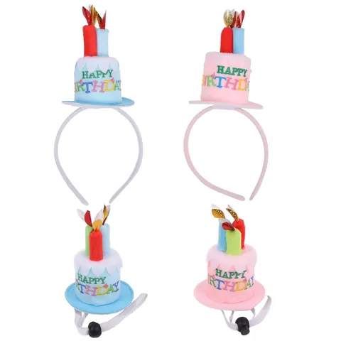Happy Birthday Kuchen Haarreif Weicher Stoff Mit Kerzen Stickerei Partyzubehör Neuheit Haarreif Feier Kostüm