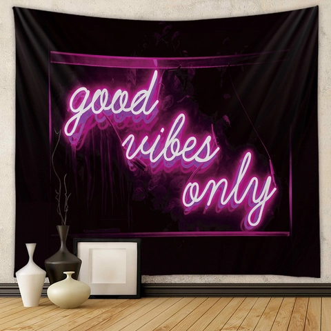 Arazzo Good Vibes Only Appeso A Parete Poliestere Sfondo Nero Stile Insegna Al Neon Decorazione Artistica Per Camera Soggiorno