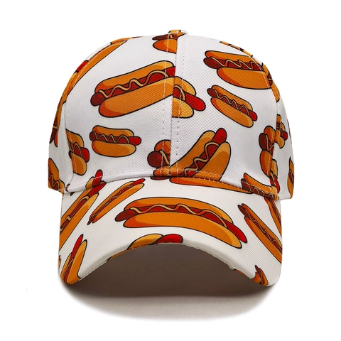 Baseballkappe Polyester Allover Hot Dog Druck Sonnenschutz Verstellbar Outdoor Gebogener Schirm Herren Damen