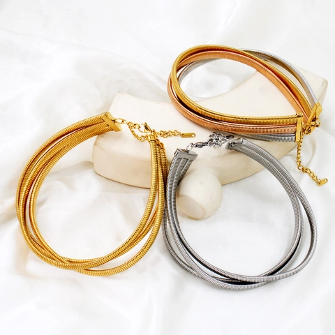 Multi Layer Stainless Steel Choker Necklace Women Flexible Snake Chain Striped Texture Modern Fashion Jewelry