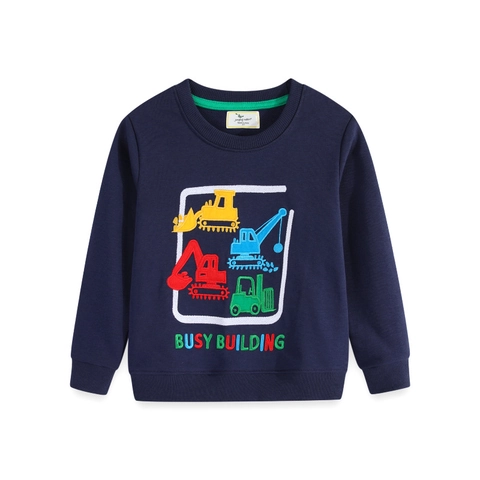 Kids Long Sleeve Sweatshirt Combed Cotton Embroidery Construction Vehicle Excavator Pullover Toddler Autumn Winter Top
