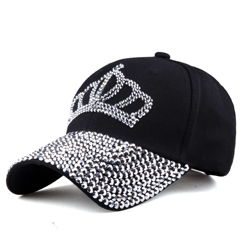 Women Crown Rhinestone Baseball Cap Adjustable Sparkly Bling Sun Hat Cotton Denim Fashion Outdoors Travel Trucker Hat
