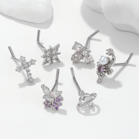 Piercings De Nariz En Forma De L De Latón Con Circón Estilos Variados Estrella Cruz Mariposa Planeta Joyería Corporal Geométrica Para Mujer