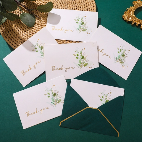 Thank You Greeting Cards And Envelopes Gold Foil Stamping Watercolor Plant Pattern For Wedding Business Gratitude