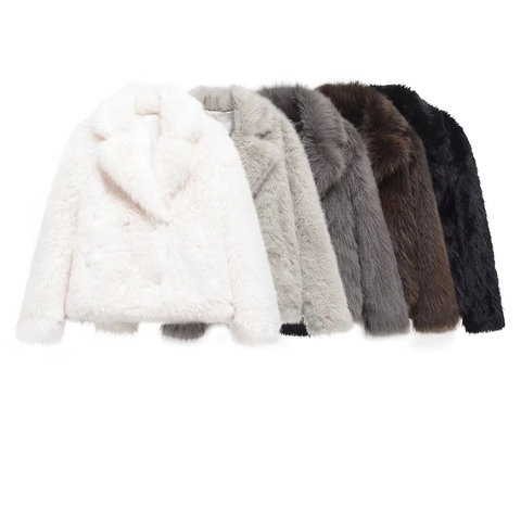 Faux Fur Coat Short Jacket Plush Lapel Solid Color Warm Winter French Elegant Outerwear For Women