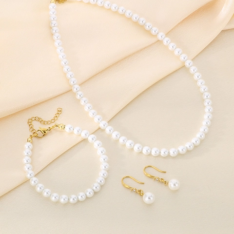 Collana Bracciale Orecchini Perla Artificial Francese Elegante Perla Artificial Conchiglia Acciaio Inossidabile Per Donna Moda