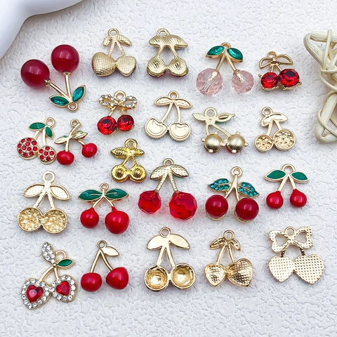 Ciondoli Frutta Ciliegia Fragola Lega Di Zinco Strass Smalto Pendenti Per DIY Creazione Di Gioielli Collane Orecchini Accessori