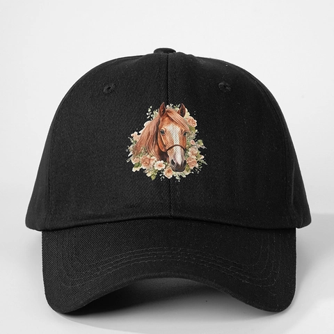 Berretto Da Baseball Poliestere Stampa Cavallo Floreale Regolabile Protezione Solare Cappello Sole Casual Sport Esterno Donna Uomo