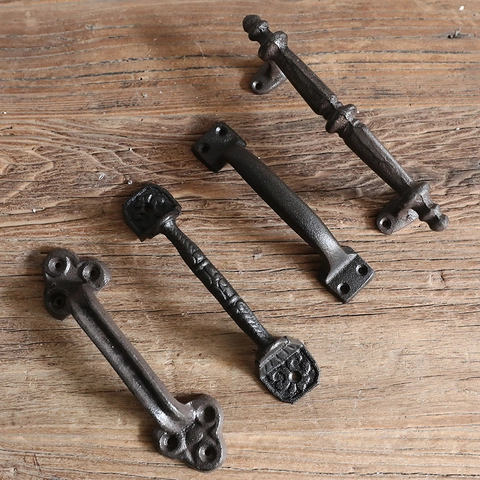 Vintage Cast Iron Door Handles Rustic Industrial Pulls For Barn Gate Cabinet Cupboard Decorative Furniture Hardware