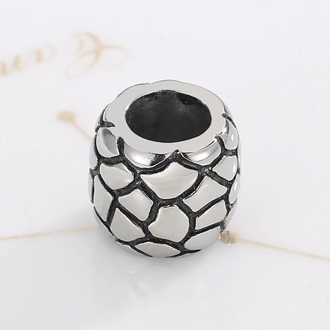 Perles En Acier Inoxydable Grand Trou Espaceur Charme Vintage Texture Pierre DIY Accessoire De Bijouterie