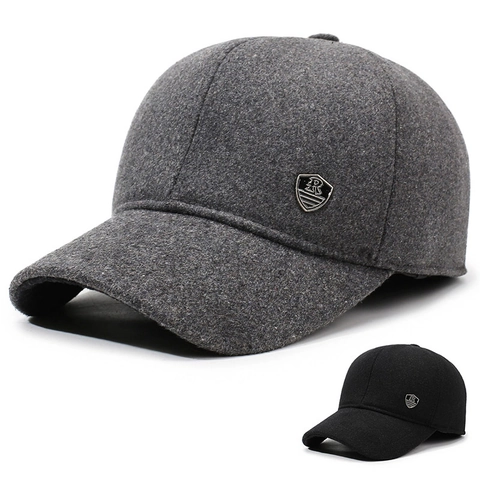 Gorra De Béisbol De Invierno Tela De Lana Protección Para Los Oídos Forro Polar Cálido Cortavientos Hombre Exterior Insignia De Metal Ajustable