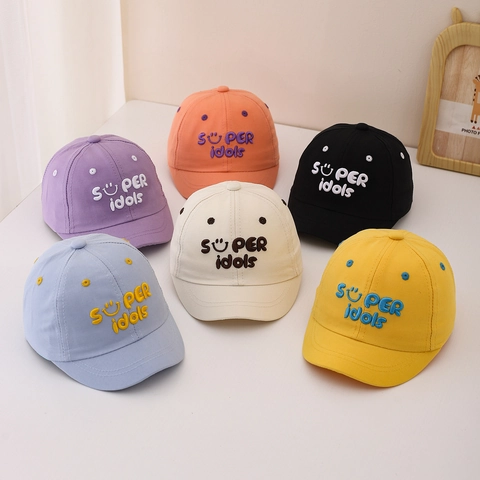 Kids Cotton Baseball Cap Embroidered Letters Smile Face Adjustable Sun Protection Breathable Outdoor Casual Hat Toddlers