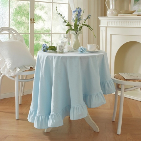 French Style Washable Cotton Tablecloth With Ruffles And Tassels Pure Color Square Rectangular Round Dining Table Cover Decor