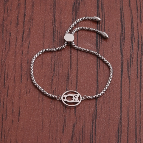 Bracelet Pendentif Hibou Acier Inoxydable Charme Rond Creux Chaîne Boîte Boucle Coulissante Ajustable Bijoux