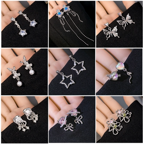 Orecchini A Lobo E Pendenti Geometrici Lega Strass Imitazione Perla Artificial Cuore Farfalla Stella Coniglio Con Perno In Argento