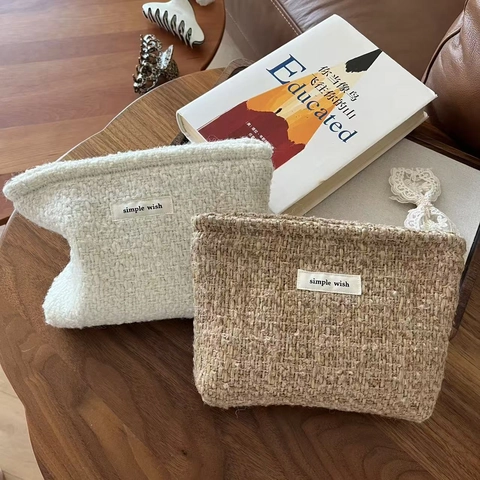 Vintage Tweed Make-Up Tasche Woll Kosmetikbeutel Mit Leinwand Futter Reißverschluss Reise Kulturbeutel Elegant