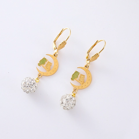 Orecchini A Monachella In Acciaio Inossidabile Placcati Oro Con Strass Zircone Mela Gufo Fiore Foglia Per Donna