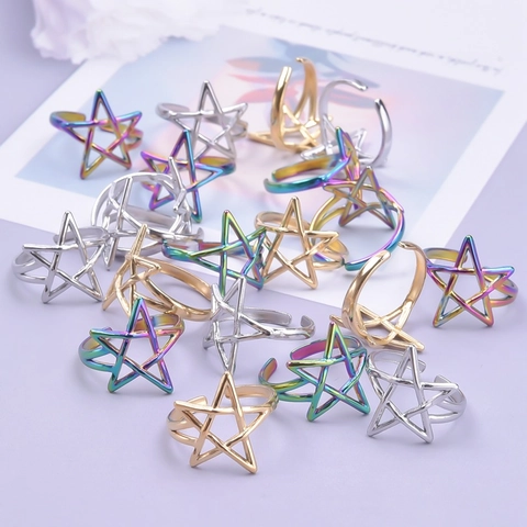 Anello Stella In Acciaio Inossidabile Regolabile Aperto Gioielli Per Donne Stile Minimalista Pentagramma Svuotato Oro Argento Arcobaleno