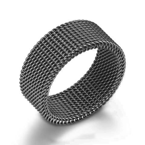 Anello in Acciaio al Titanio a Trama a Rete per Uomo Donna Personalizzato Minimalista Fascia Larga Gioielli Regalo Semplice