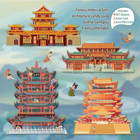 Adesivi Paesaggio Architettura Cinese DIY PET Impermeabile Città Proibita Pagoda Scrapbooking Decorazione Diario