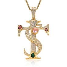Hip Hop Cross Pendant Necklace Brass Iced Out Cubic Zirconia With Multi Color Heart Gems Streetwear Jewelry For Men Women