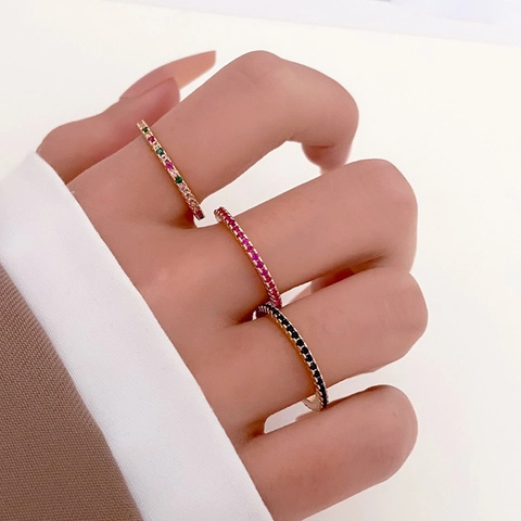 Bague Éternité En Cuivre Zircone Colorée Plaquée Or Bijoux Géométriques Empilables Pour Femmes Filles Élégante
