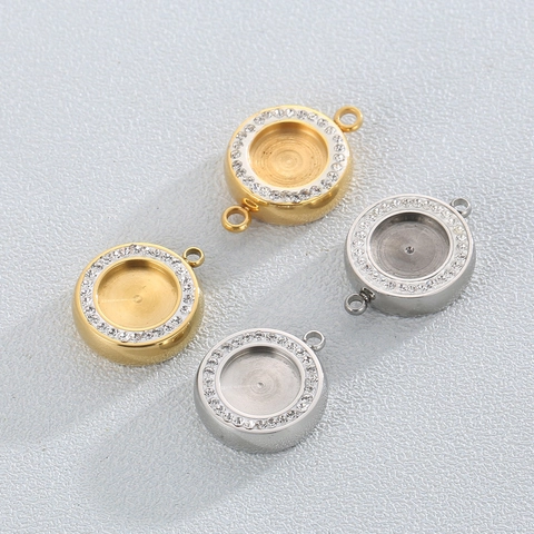 Colgante Conector De Joyas De Acero Inoxidable Redondo Con Pedrería Para Fabricación De Collares Pendientes Moda