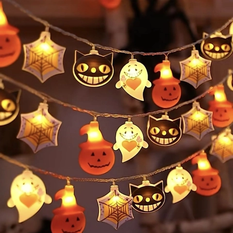 Luci Led Halloween Plastica Forme Multiple Zucca Fantasma Tela Di Ragno Gatto Nero Luce Calda Decorazione Festa