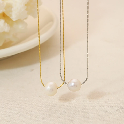 Elegant Stainless Steel Artificial Pearl Pendant Necklace Waterproof Snake Bone Chain Jewelry For Women Gold Silver Plated