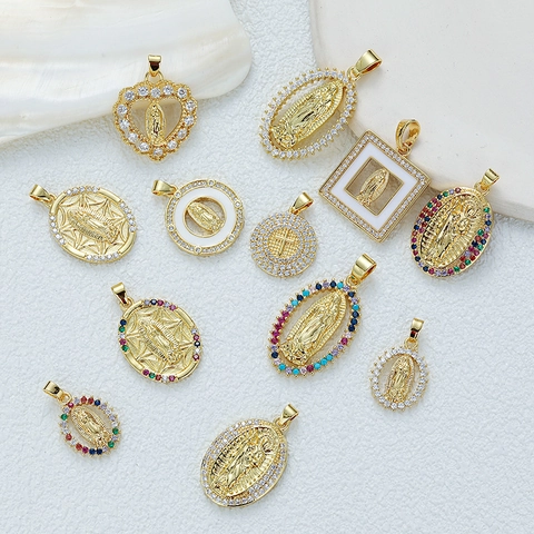 Colgantes Religiosos Joyería Latón Chapado Oro Micro Pavé Circonita Virgen De Guadalupe San Judas Santa Muerte Dijes DIY