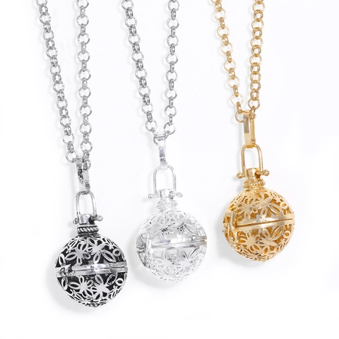 Collana Pendente Sfera In Rame Traforato Vintage Medaglione Apribile Diffusore Aromi Catena Lunga Gioielli Moda Donna