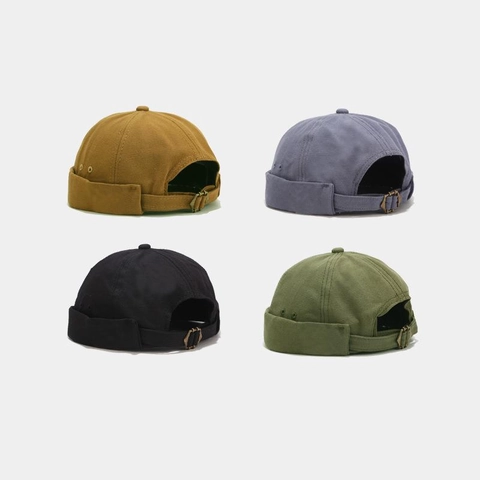 Vintage Docker Hat Brimless Cap Retro Cotton Canvas Adjustable Metal Buckle Sailor Miki Hat For Men Women All Seasons