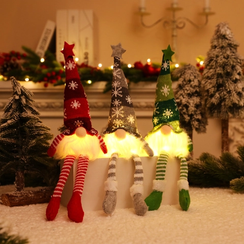 Christmas Glowing Gnome Plush Doll LED Lighted Gnome With Snowflake Knit Hat Star Topper For Holiday Home Decor