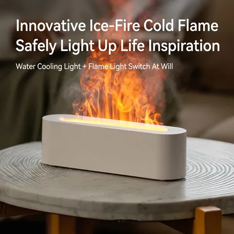 Flame Aromatherapy Diffuser Simulated Fire Effect Ultrasonic Air Humidifier Seven Color LED Light USB Desktop Mist Maker Waterless Auto Off