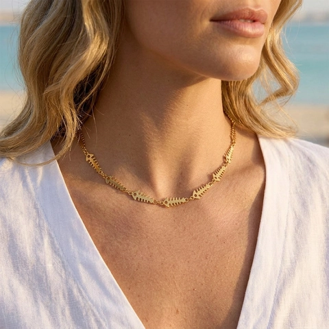 Roestvrijstalen Visgraat Spiraal Golf Hanger Ketting Voor Dames Verguld Zomer Strand Vakantie Mode Sleutelbeen Ketting Sieraden